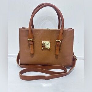 Valentina Women Brown Gold Pebbled Leather Satchel Shoulder Bag Removable Strap